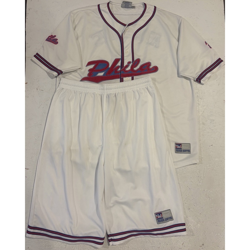 Vintage Y2K Urban Rapper‎ Philadelphia Baseball Jersey Shorts Mens 2XL White